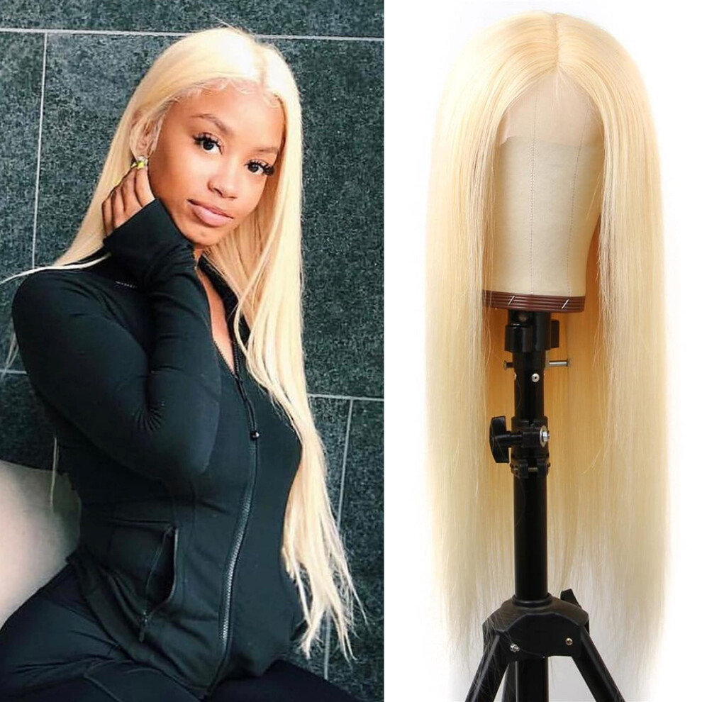 Unisex 613 Blonde Lace Front Wig Human Hair 13X4x1 Straight Brazilian Virgin Hair 150% Density Pre Plucked With Baby Hair 16 Inch