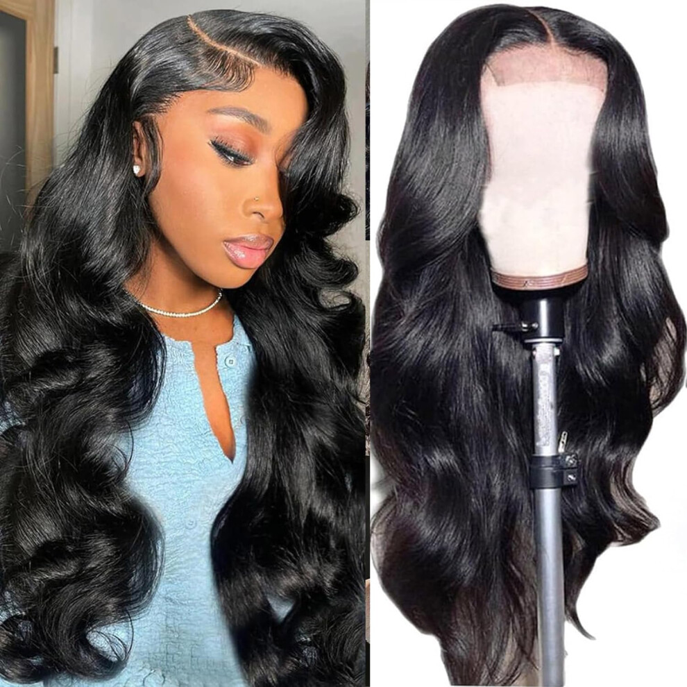 Unisex Black 30 Inch Body Wave Human Hair Lace Closure Wig Pre Plucked Glueless Natural Hairline For Women