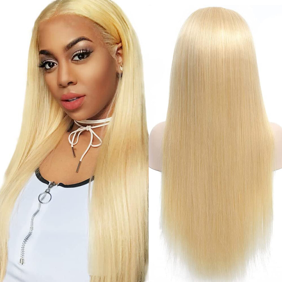 Unisex 613 Blonde Lace Front Wig Human Hair 13X4 Hd Invisible Lace Pre Plucked Hairline 20 Inch Straight