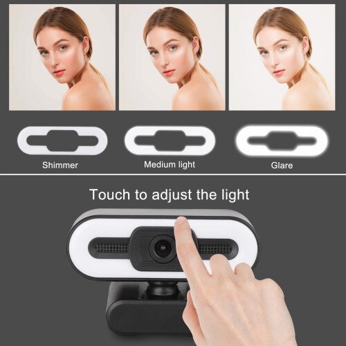 Webcam com correção de baixa luminosidade, lente grande angular e microfones com cancelamento de ruído para videochamadas, transmissões ao vivo e 1