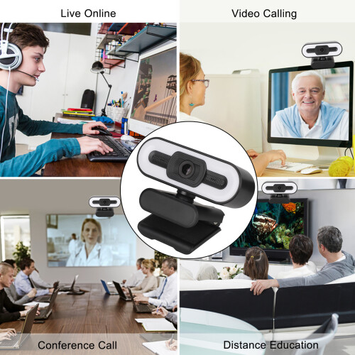 Webcam com correção de baixa luminosidade, lente grande angular e microfones com cancelamento de ruído para videochamadas, transmissões ao vivo e 2