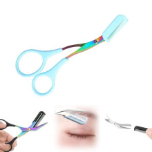 Eyebrow Scissors with Comb Stainless Steel Hair Removal Tool for Men Women 2 in 1 Blue