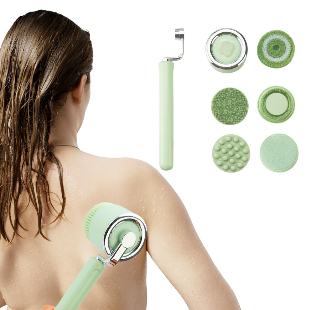 Electric Bath Brush with Long Handle, Rechargeable Body Scrubber with 5 Heads and 3 Speeds for Exfoliating, Cleaning and Massage