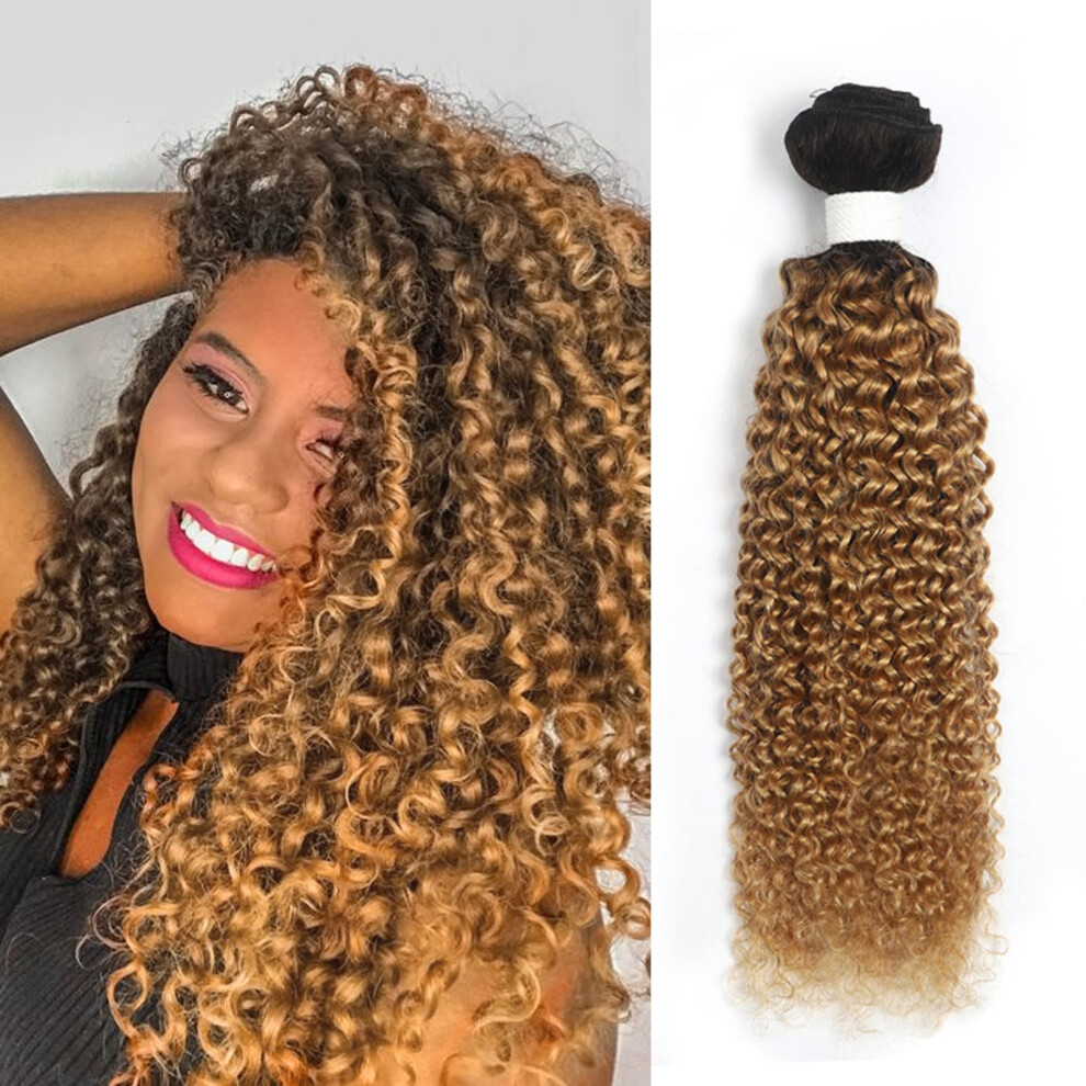 Unisex Brazilian Virgin Jerry Curly Hair Bundle 26 Inch T1b/27 Ombre Remy Extensions With Natural Curl Definition