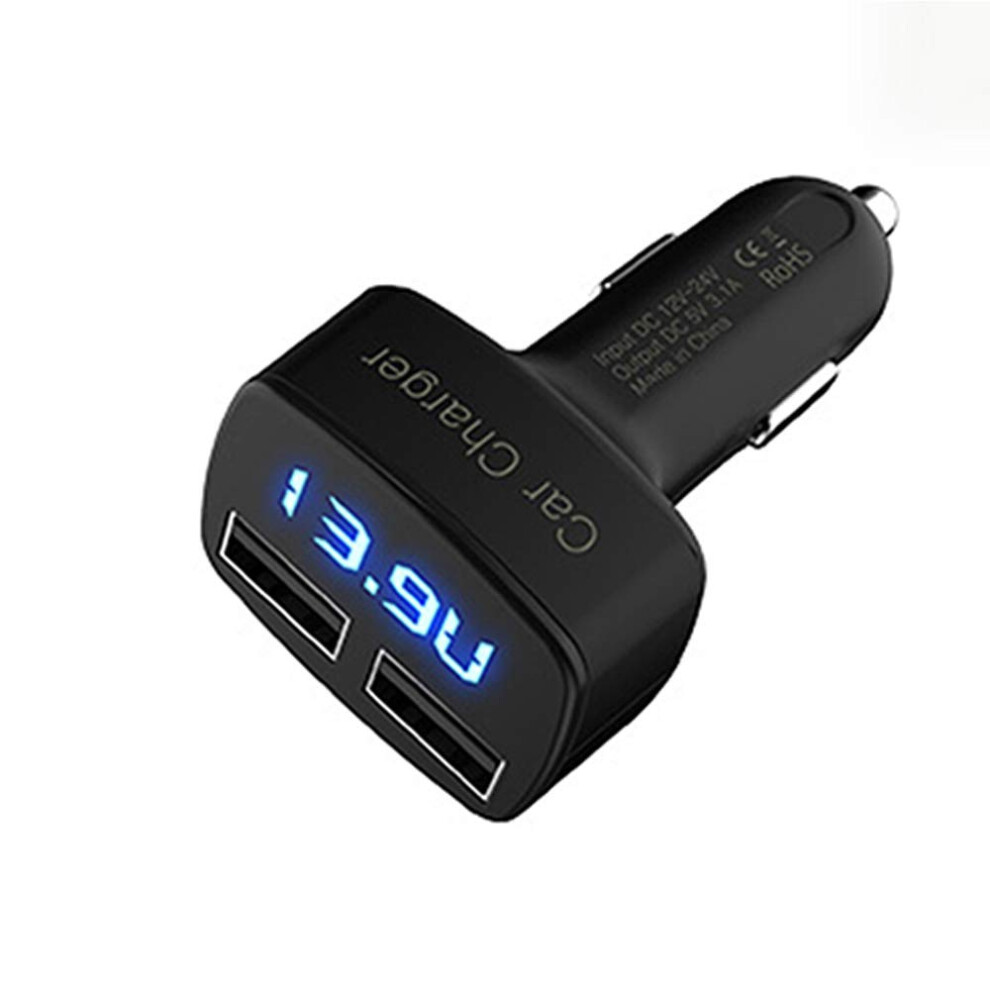 Dual Usb Car Charger With Led Voltage Display, 5V 3.1A Fast Charging Adapter For 12V/24V Vehicles, Compatible With Ios Android Smartphones And Tablets Blue 9164114960702