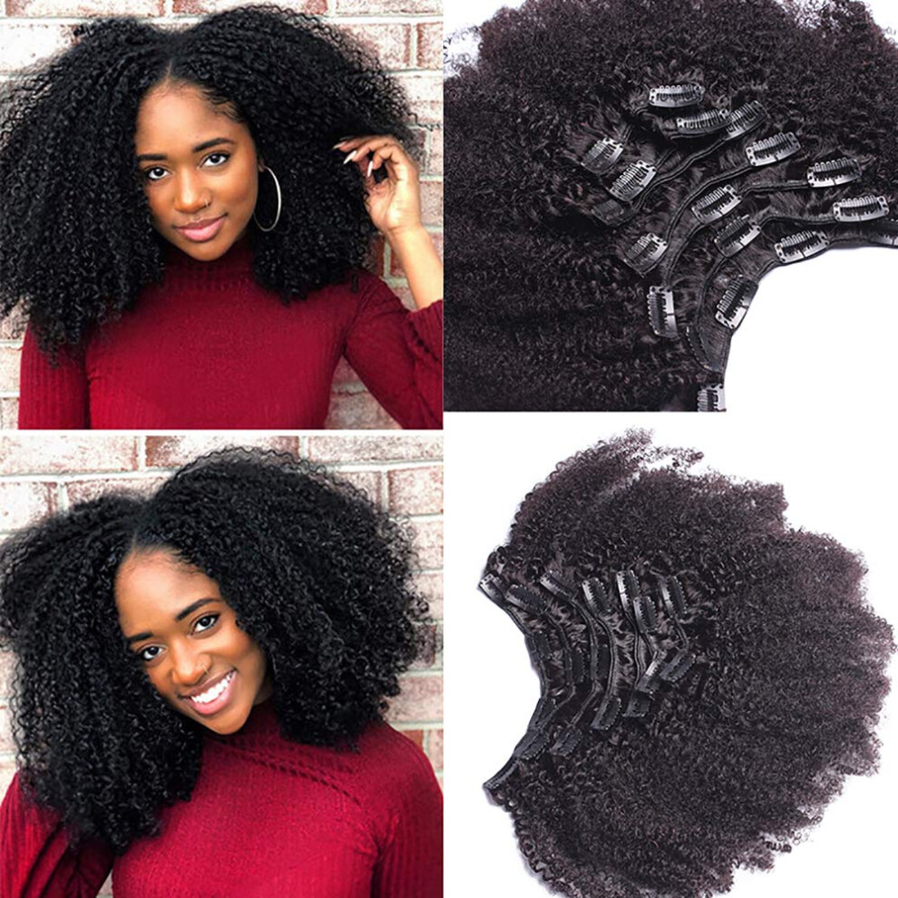 Unisex Afro Kinky Curly Clip In Hair Extensions 20 Inch Brazilian Virgin Human Hair For 4B 4C