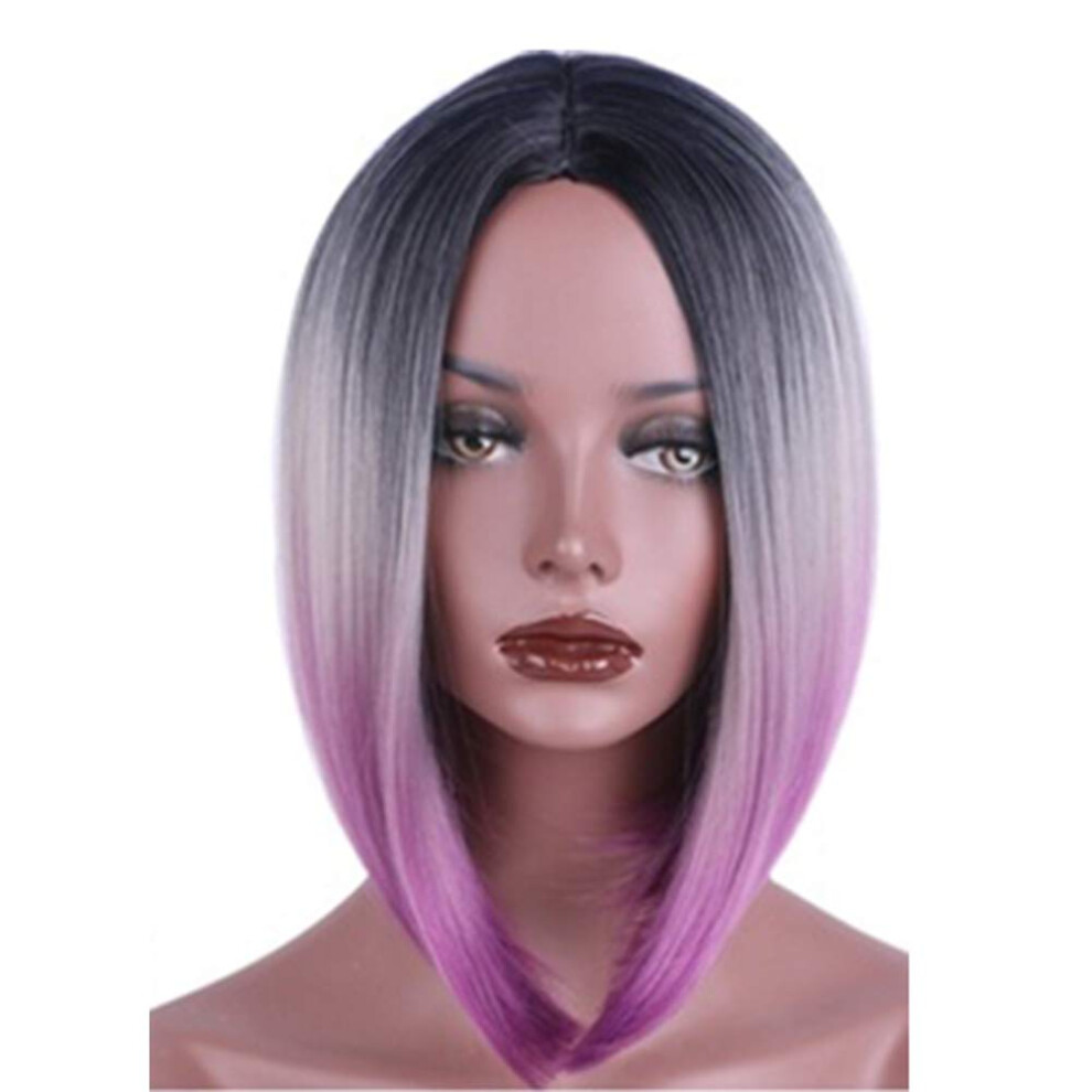 Unisex Short Straight Gradient Color Heat Resistant Synthetic Wig For Women With Breathable Adjustable Cap