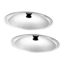 2 Pack Stainless Steel Pot Lid Dome Covers for Frying, Boiling, Steaming on Cast Cookware