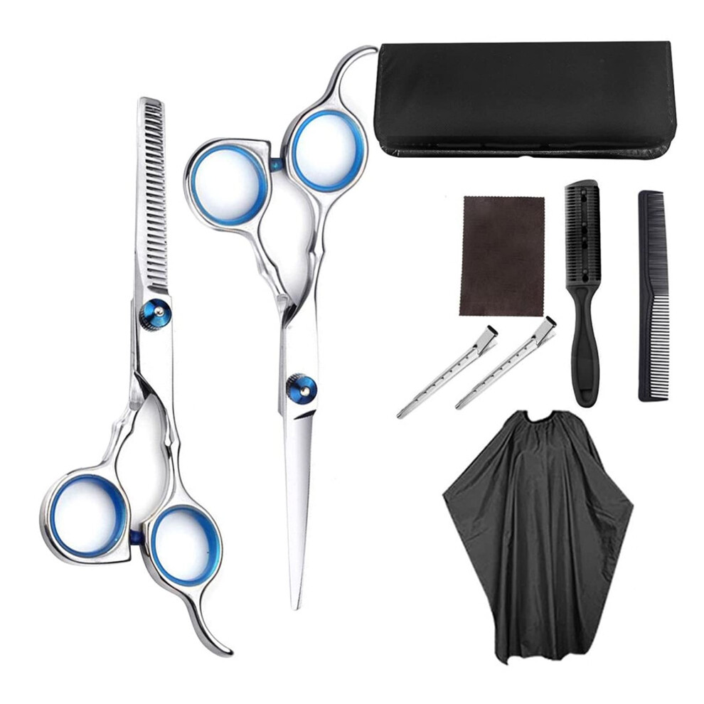 Hair Cutting Scissors Set 9PCS Professional Hairdressing Kit with Comb Clips Cape for Salon and Home