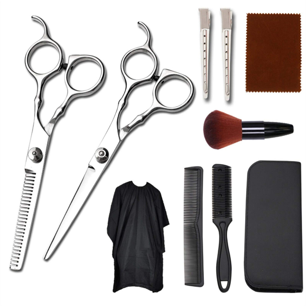 Professional Hair Cutting Scissors Set with Thinning Shears, Comb, Clips and Cape for Barbers