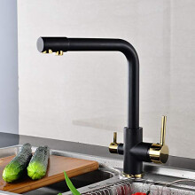 Kitchen Sink Mixer Tap 360 Swivel Brass Dual Handle Drinking Water Faucet 3in1