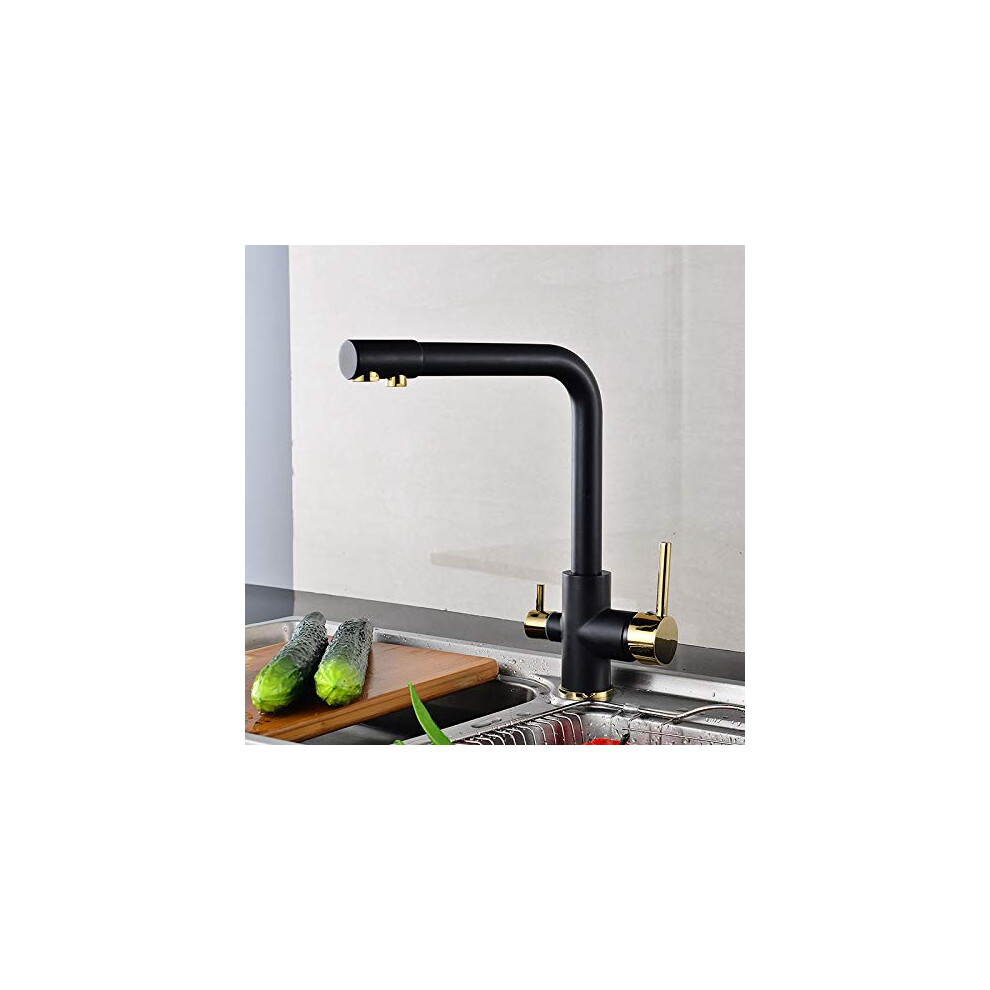 Kitchen Sink Mixer Tap 360 Swivel Brass Dual Handle Drinking Water Faucet 3In1 9365369285071