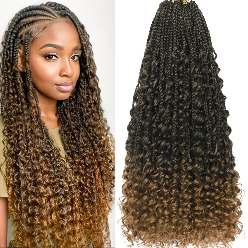 Unisex 24 Inch Goddess Box Braids With Curly Ends, T27 Boho Crochet Braids Hair Extensions, 8 Packs
