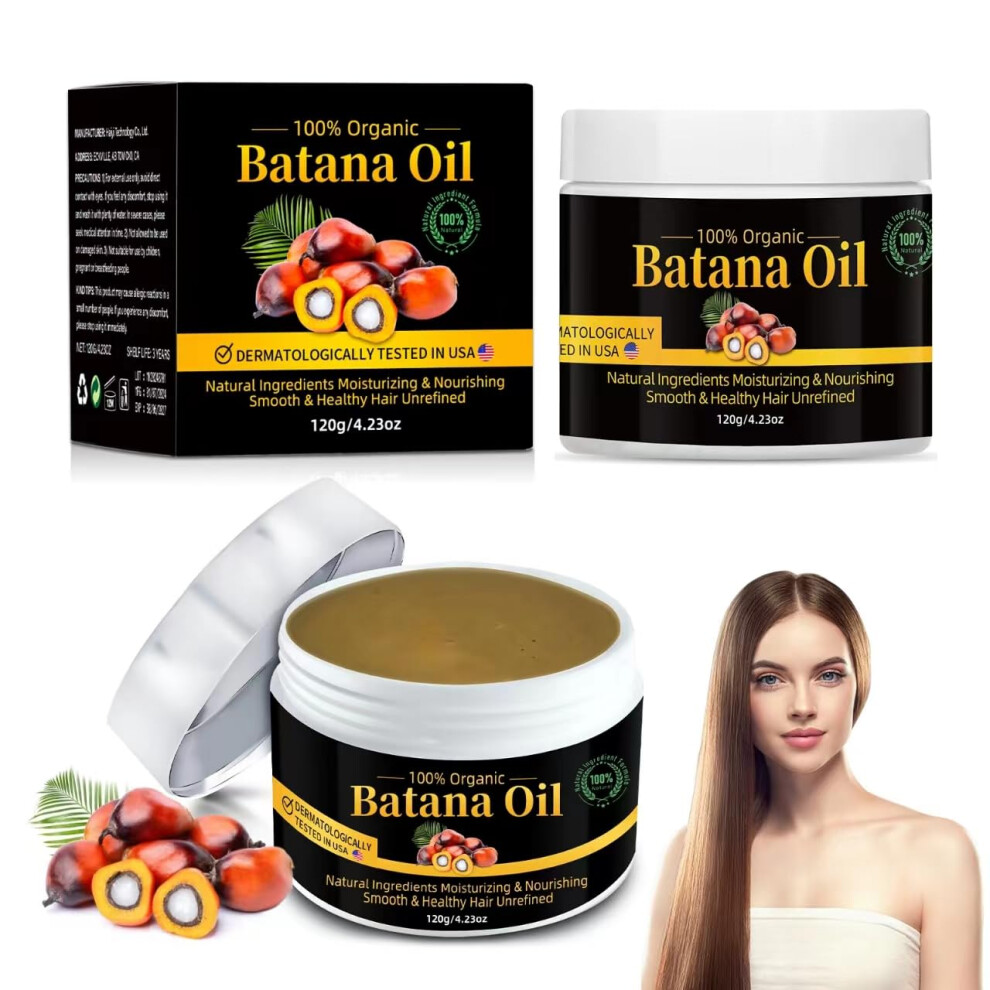 2pcs Raw Unrefined Batana Oil for Hair Growth, Restores Damaged Hair, Promotes Thickness