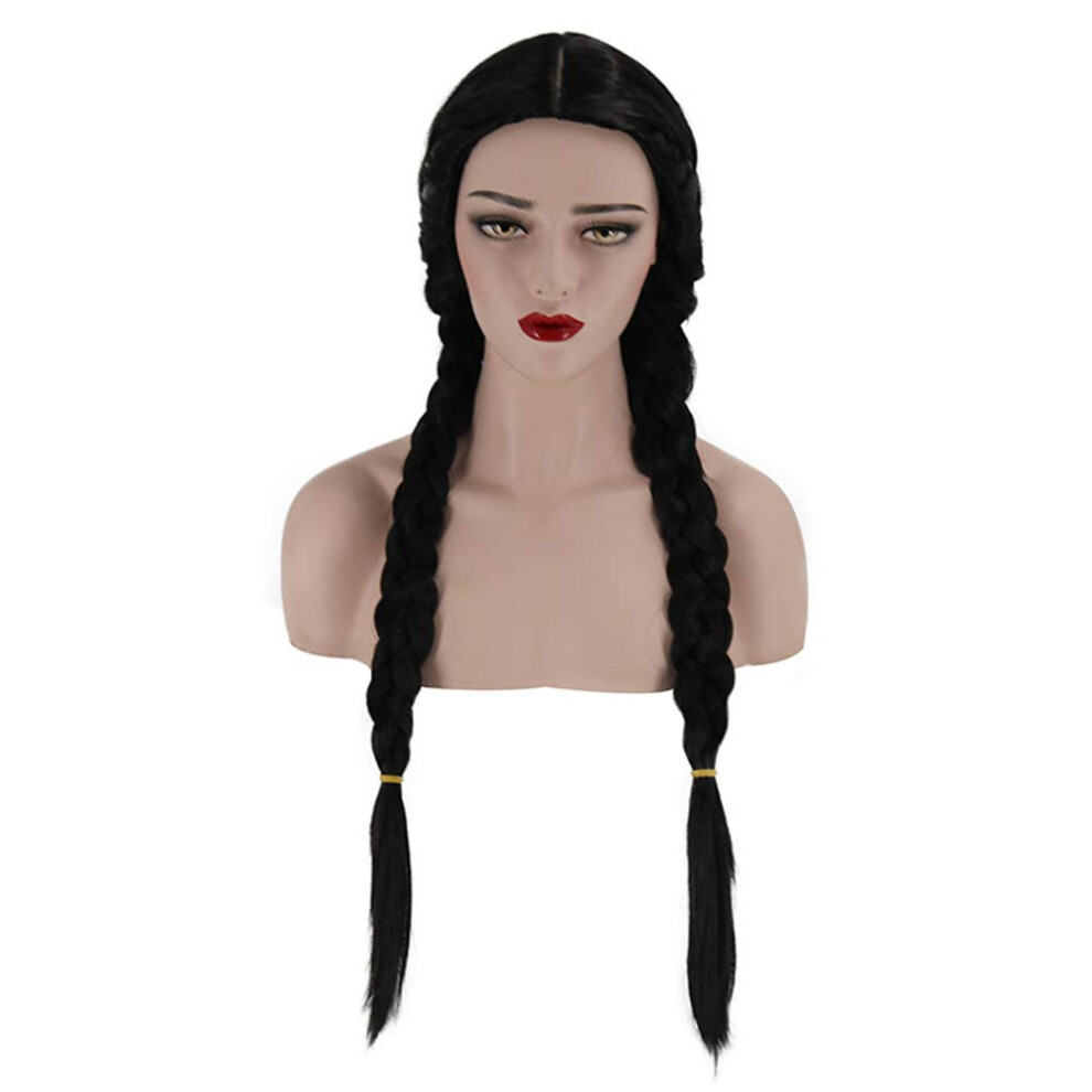 65cm Long Braided Cosplay Wig Heat Resistant Synthetic Fiber with Breathable Rose Net Black