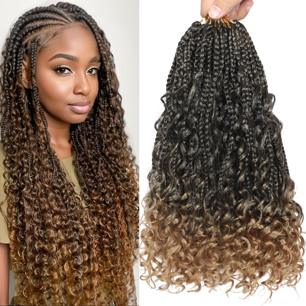 Unisex 18 Inch Goddess Box Braids Crochet Hair Extensions, Pre Looped Boho Braids With Curly Ends T27 Color