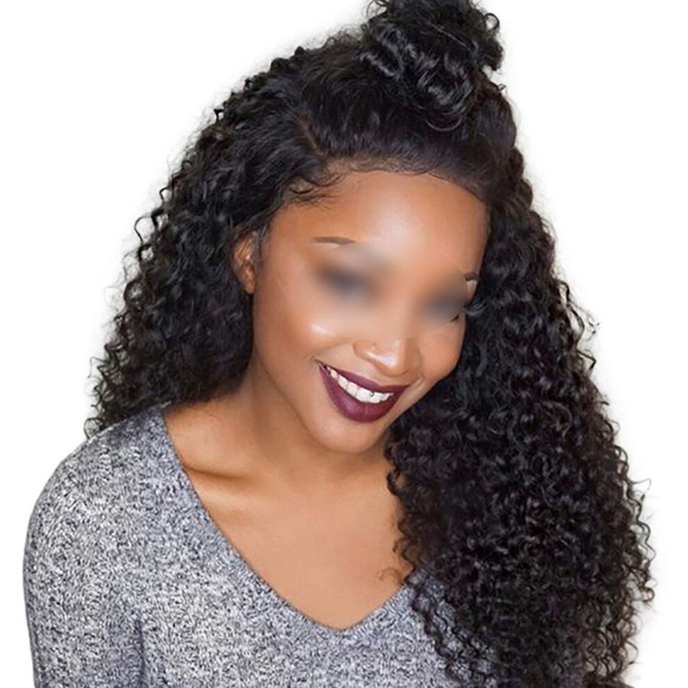 Unisex Brown 360 Lace Frontal Wig Brazilian Remy Human Hair 12In Curly Preplucked Medium Swiss Lace