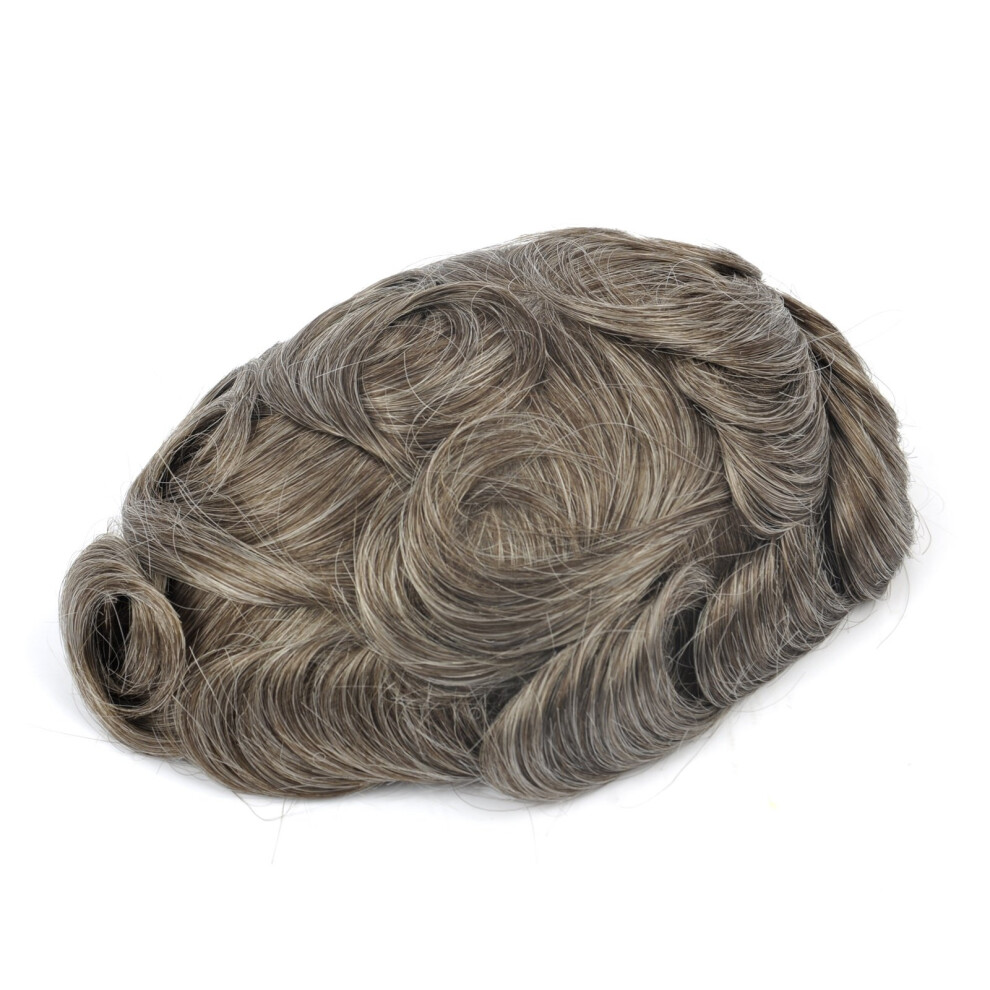Unisex Brown,Grey Men's Toupee Ultra Thin Skin Vloop Human Hairpiece 8X10 Chestnut Brown Grey Hair Replacement