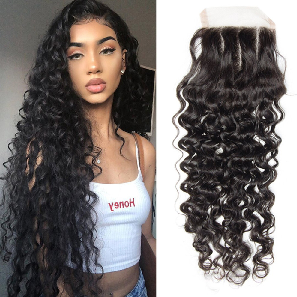 Unisex Brazilian Virgin Water Wave Hair Bundles With 4X4 Lace Closure 20 Inch 100% Unprocessed Human Hair
