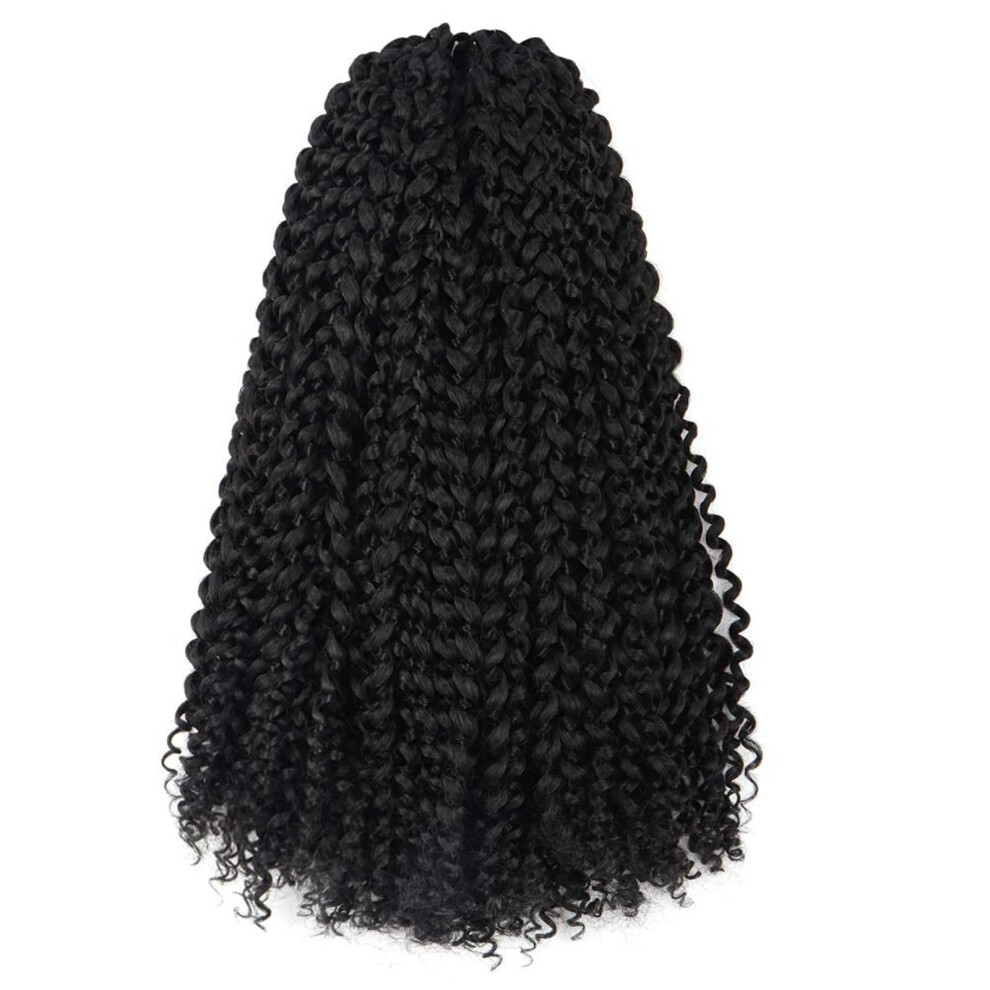 Unisex Black 24 Inch Passion Twist Crochet Braids Hair Extensions, Jet Water Wave, Prelooped Synthetic