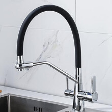 3Way Kitchen Mixer Tap with Black Silicone Hose, 360 Swivel Chrome Finish and BuiltIn Water Filter