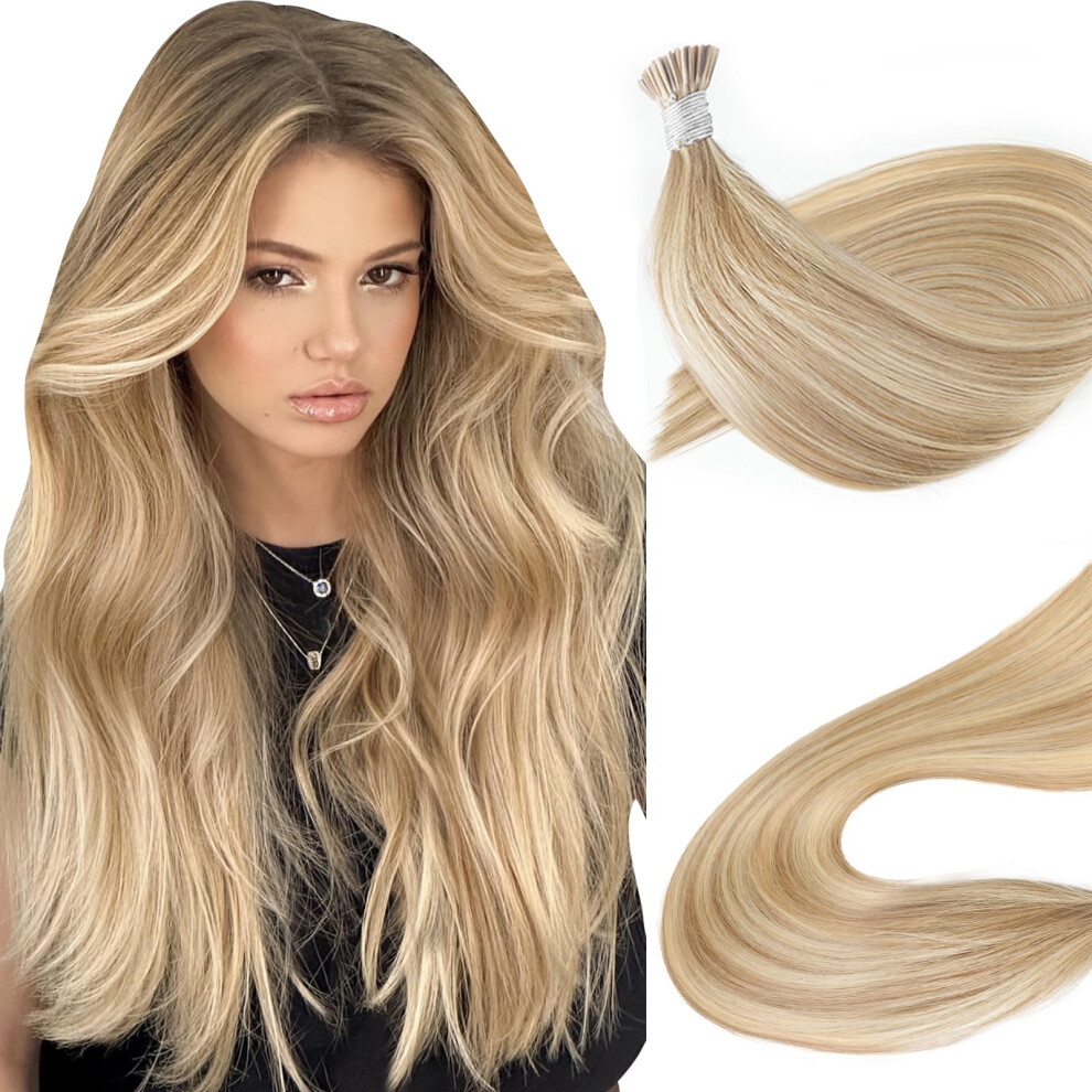 Unisex I Tip Human Hair Extensions Blonde 14Inch 50G Real Remy Hair Noheat Reusable For Women
