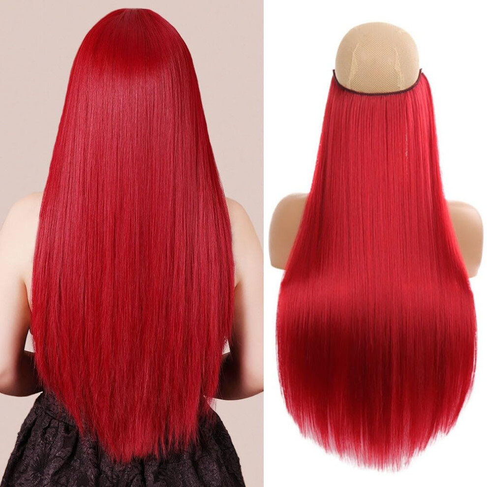 Synthetic Hair Extensions 55cm Wavy Invisible Wire Hairpiece No Clips Adjustable Color 107#