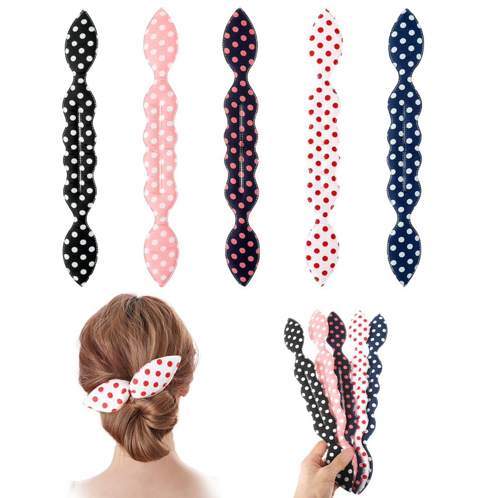 Unisex Hair Bun Maker Set, French Twist Styling Tool With Polka Dot Bunny Ears, Flexible Sponge Holders