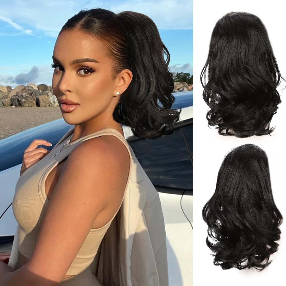 Long Wavy Synthetic Clip in Ponytail Hair Extension for Women with Secure Drawstring Comb Fit