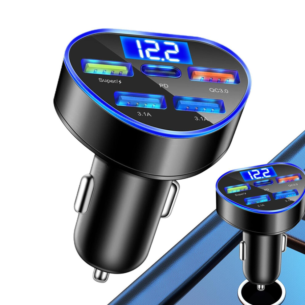 Car Usb Charger 66W 5In1 Splitter With Led Voltage Display Pd Qc3.0 Fast Charging For Phones And Tablets 9044945198577
