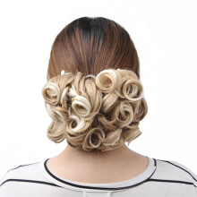 Curly Hair Bun Clip in Chignon Blonde 27T613 Heat Resistant Synthetic Hairpiece with Combs