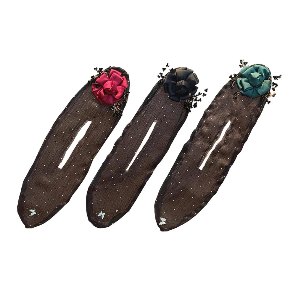 Hair Bun Maker Set, Hand Embroidered Floral Bun Hair Accessories, Rollers for Long Thick Hair