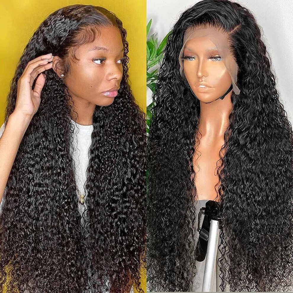 Unisex Brown Curly Lace Front Wig Precut Lace Virgin Human Hair Natural Highlights For Women Medium Length
