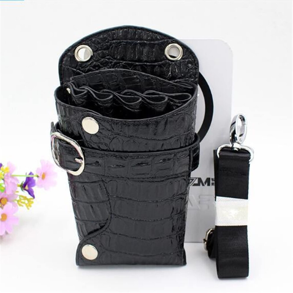 Hairdressing Scissors Bag Pu Leather Barber Tool Holster With Multipocket Waist Storage Black 9164114911360
