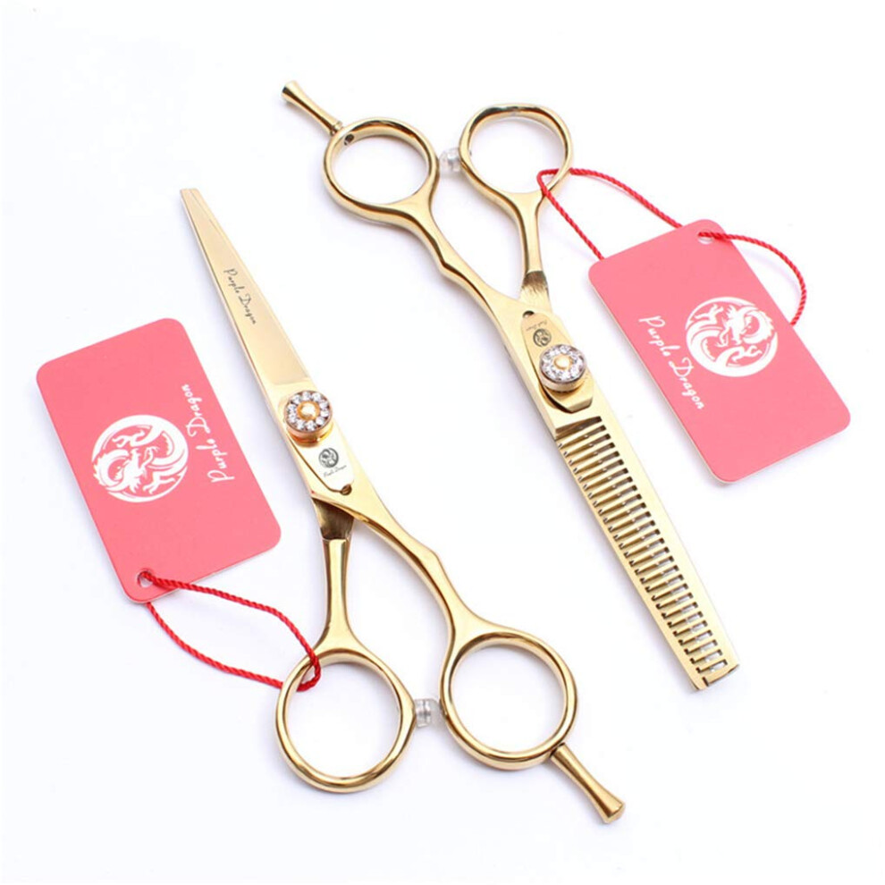 Gold Hairdressing Scissors And Thinning Shears Set 6.0 Inch Professional Barber Tools For Salon