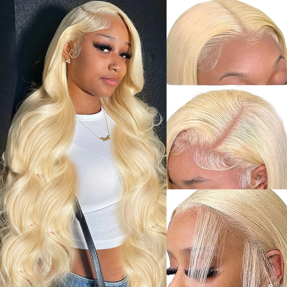Unisex 30 Inch 613 Blonde Lace Front Wig Human Hair 13X6 Hd Density Glueless Natural Hairline