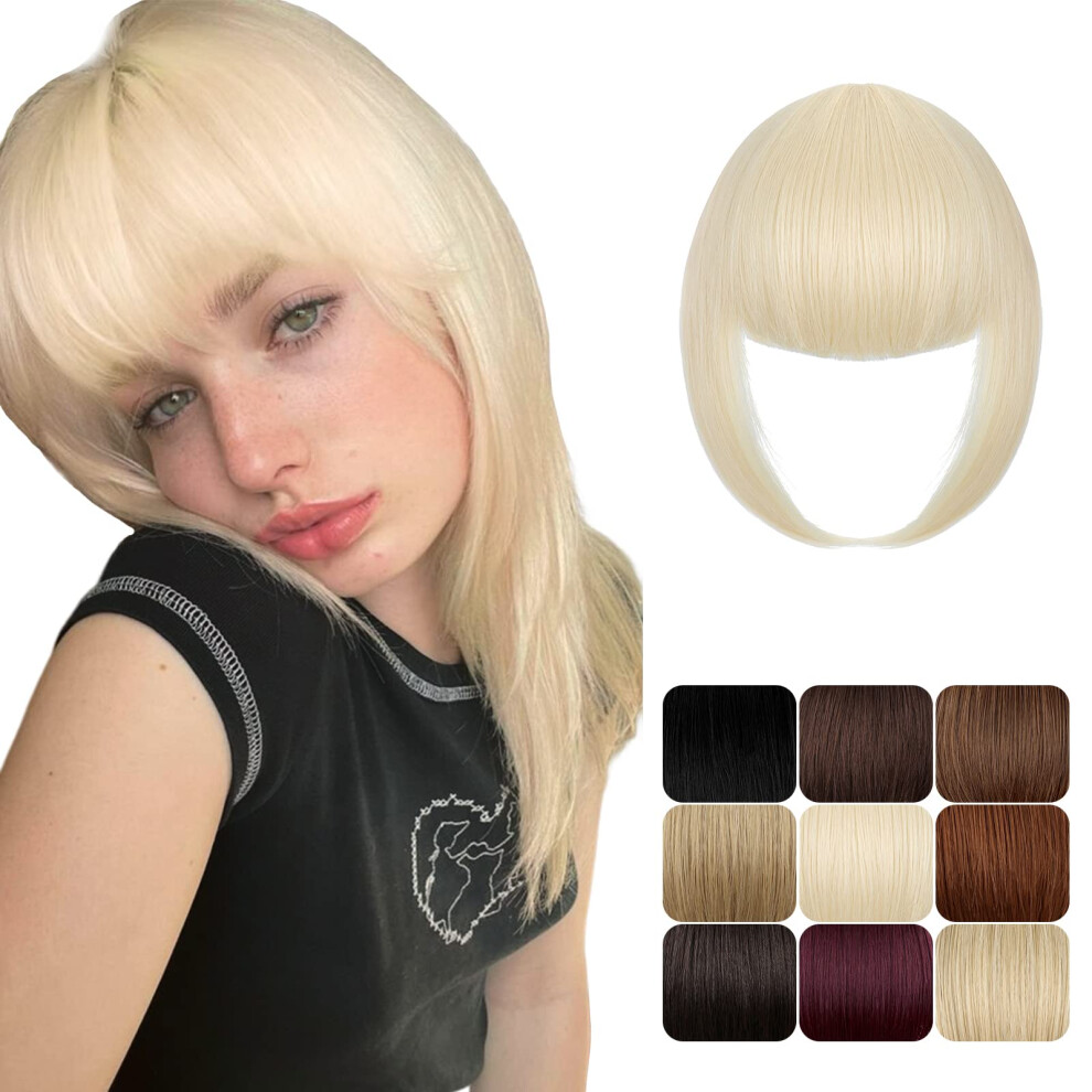 Unisex Clip In Bangs Fake Bangs Hairpiece Bleach Blonde Fringe With Temples Natural Shine For Women