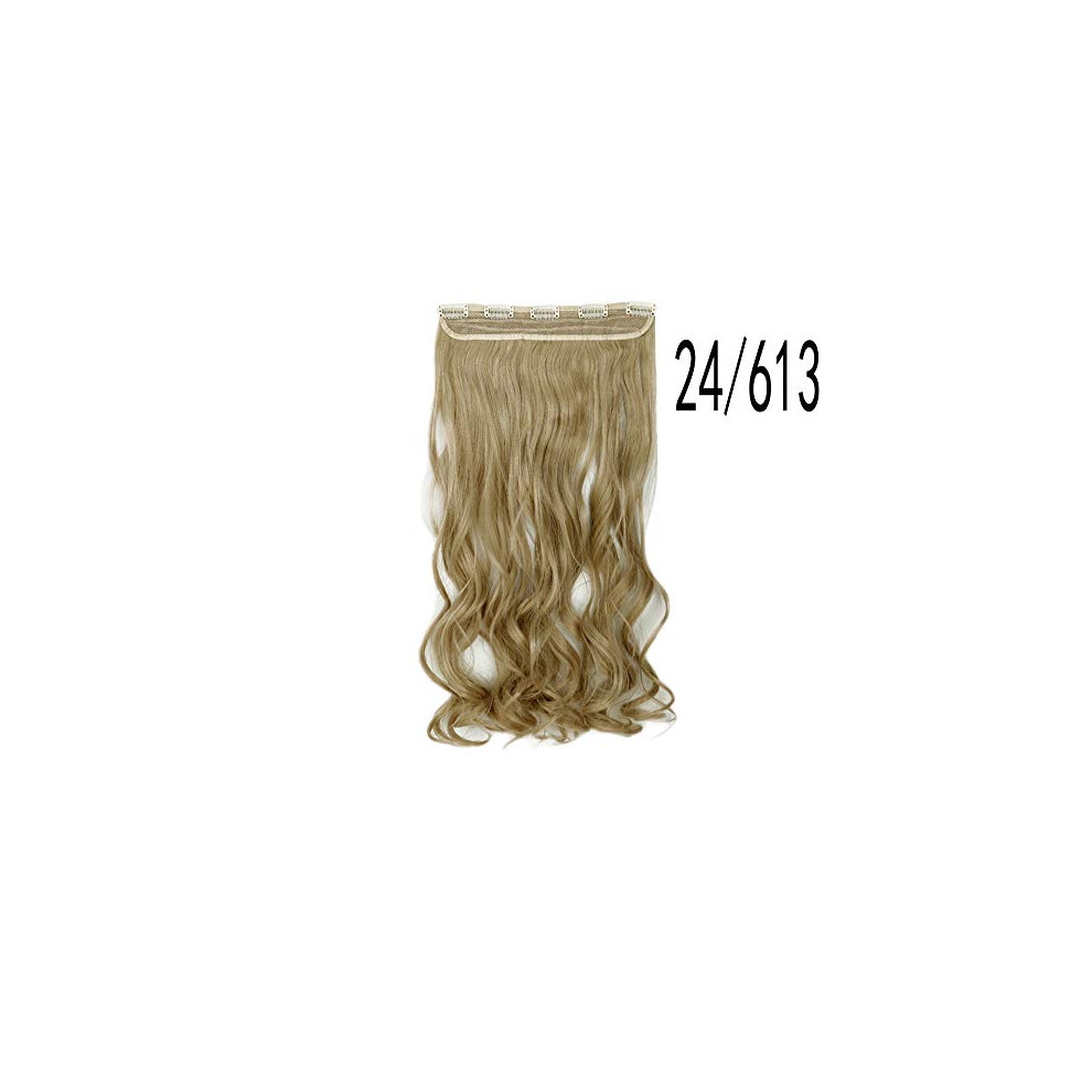 24 Inch Curly Clip In Hair Extensions Heat Resistant Synthetic Thick Hairpiece with 5 Clips for Women