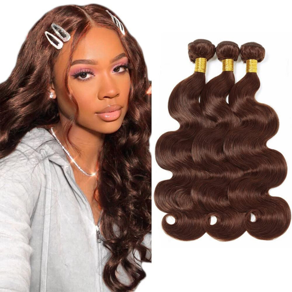 Brazilian Virgin Human Hair Bundles 24 26 28 Inch Body Wave Dark Brown Low Shedding Weft