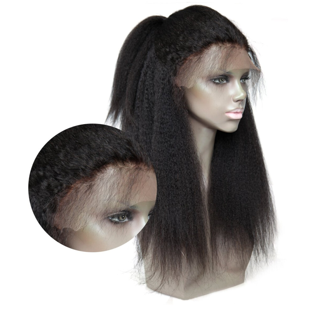 Unisex Brazilian Remy Human Hair Full Lace Wig 12 Inch Kinky Straight Glueless Italian Yaki With Baby Hair Natural Color