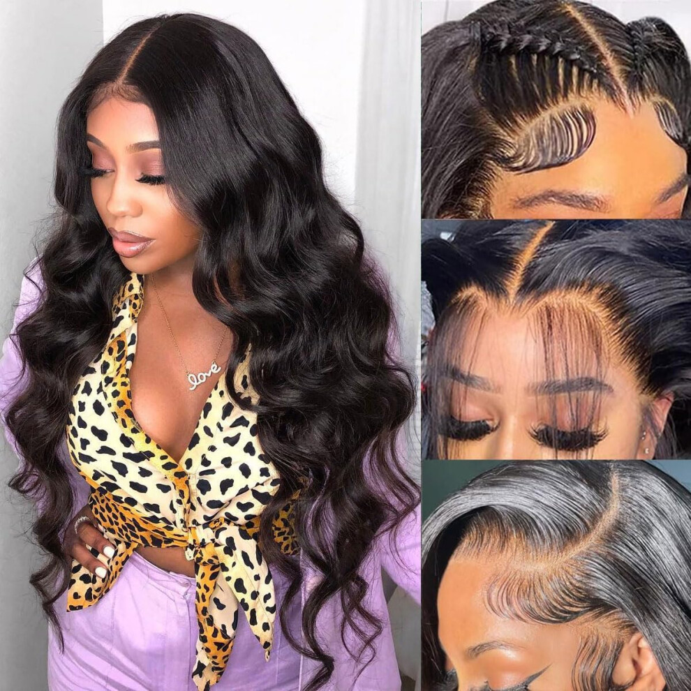 HD Lace Front Wig Brazilian Virgin Human Hair Body Wave 4x4 Closure Glueless PrePlucked For Black Women