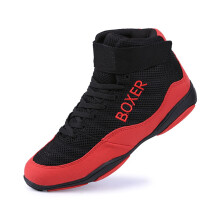 Boxing Shoes Lightweight AntiSlip Wrestling Sneakers with Rubber Sole for Adults and Kids Red 2.5 UK