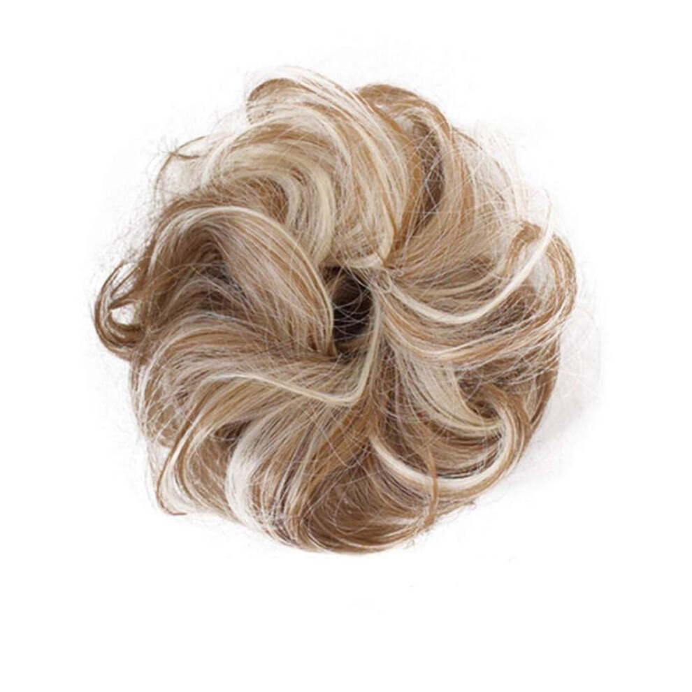 Ponytail Hair Extension with Instant Curly Volume, Drawstring Bun Blonde Gray, 16cm Heat Resistant