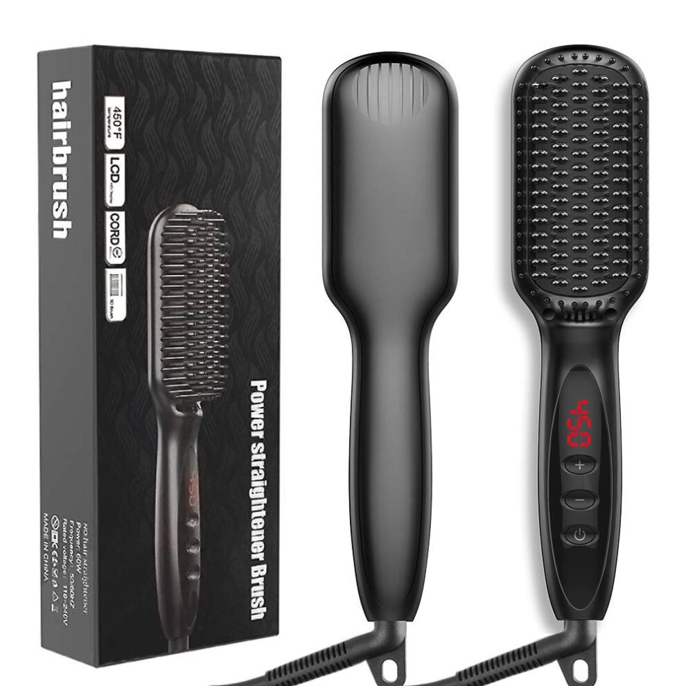 Black Hair Straightening Brush Ionic With Fast Mch Ceramic Heating Antiscald Bristles For Home And Travel