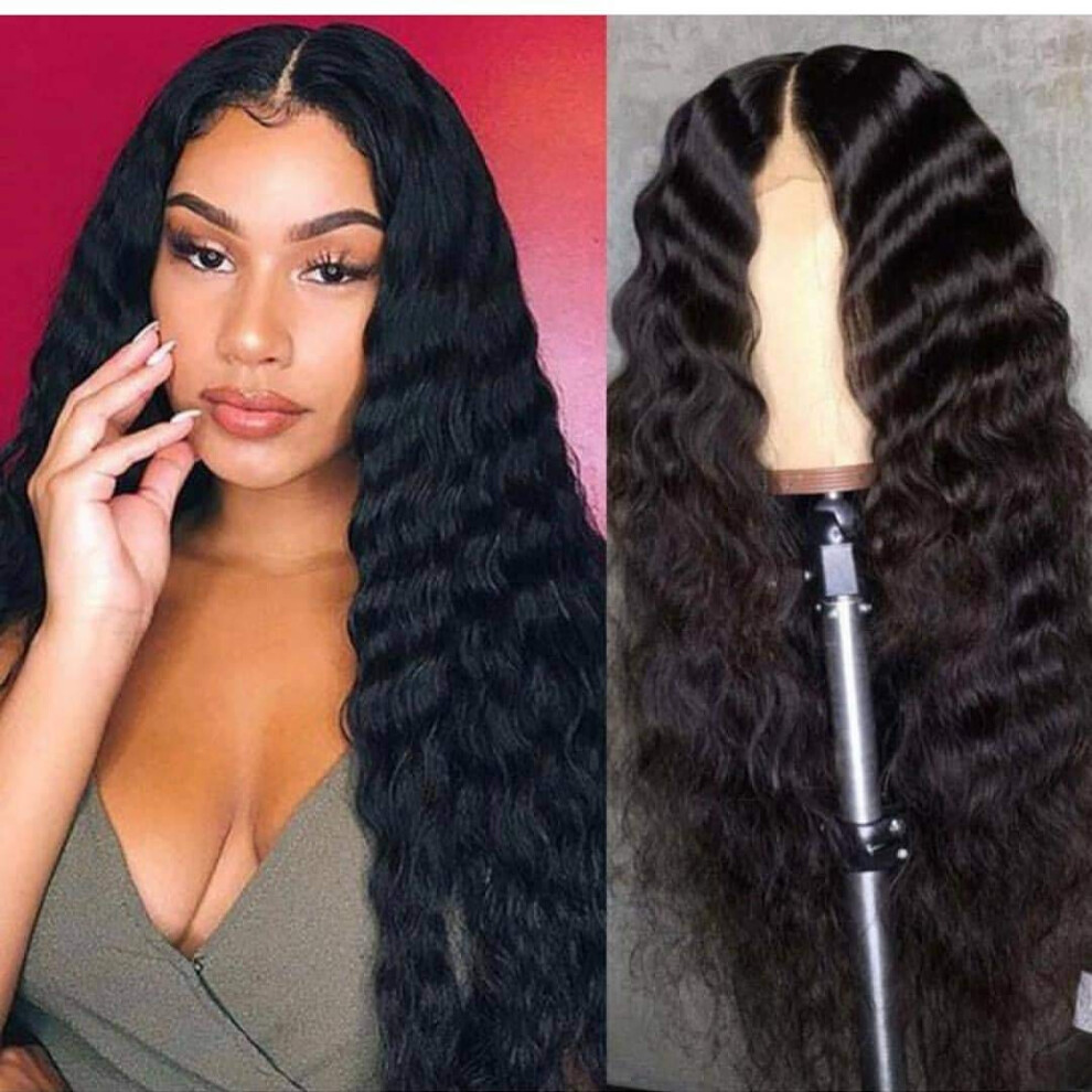 Unisex 13X6 Lace Front Brazilian Deep Curly Human Hair Wig 12 Inch Glueless Preplucked 150% Density