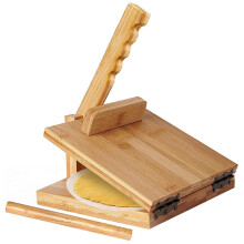 Tortilla Press 10 Inch Bamboo Rotating Flour Chapati Maker with Rolling Pin and Parchment Paper for Kitchen