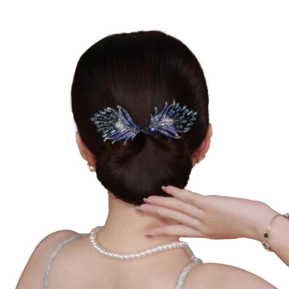 Unisex Blue Elegant Hair Bun Maker With Feather, Nonslip Hair Styling Tool For Fast And Secure Updos