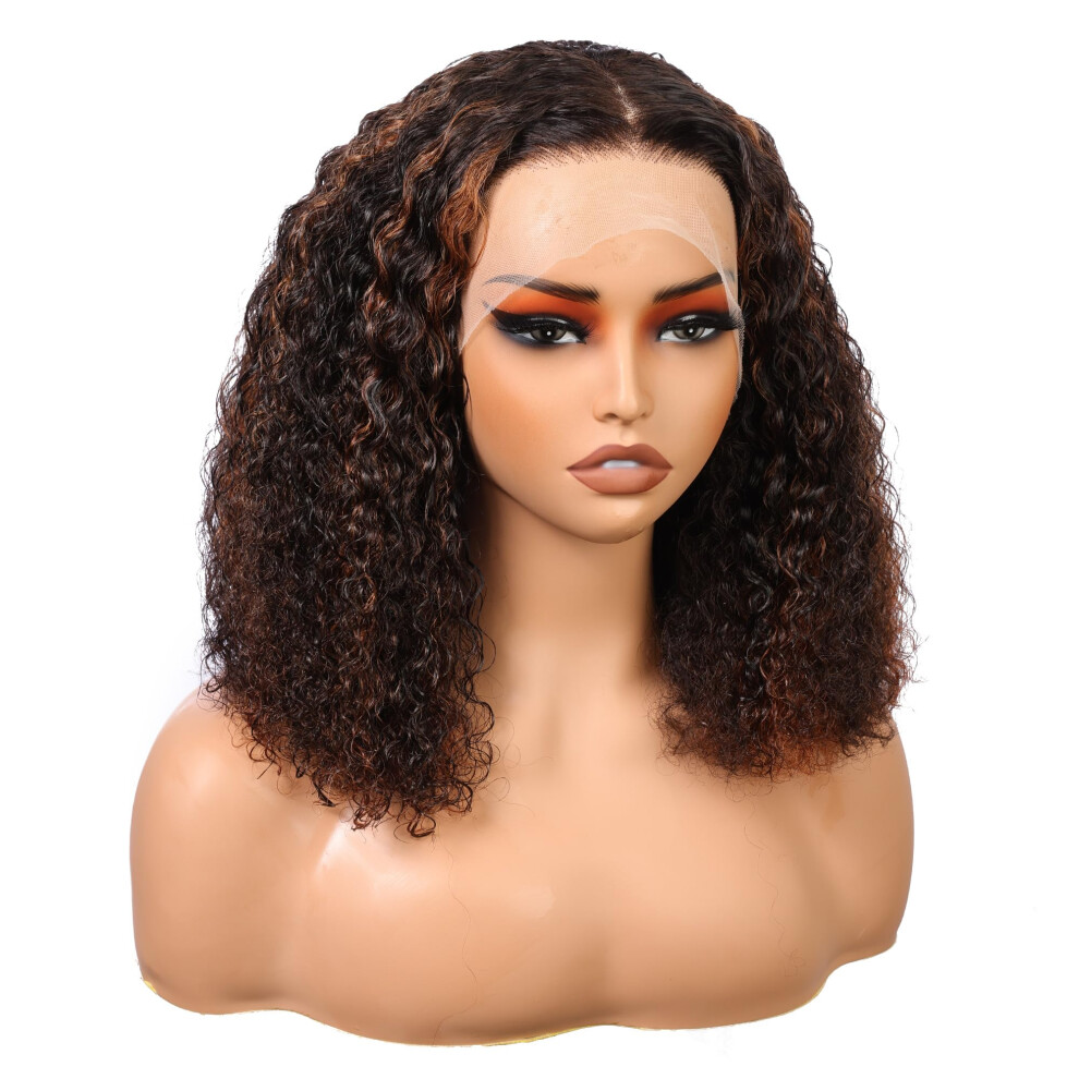 Unisex Black Bob Wig Human Hair Blonde Highlight 13X4 Hd Lace Front Curly Bob For Women Pre Plucked
