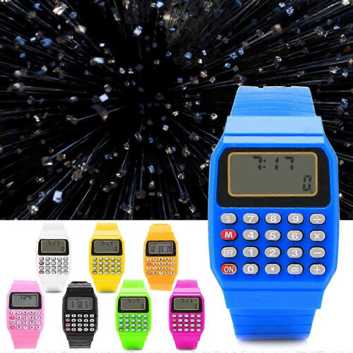 Children's Calculator Watch Pink Silicone Strap LCD Display Date Time Function 1