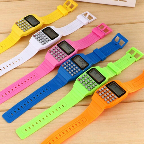 Children's Calculator Watch Pink Silicone Strap LCD Display Date Time Function 2